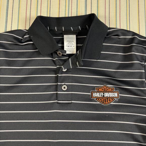 Harley-Davidson Other - Harley-Davidson Polo Shirt Mens Medium Black Stripe Yeager's Sedalia MO EUC